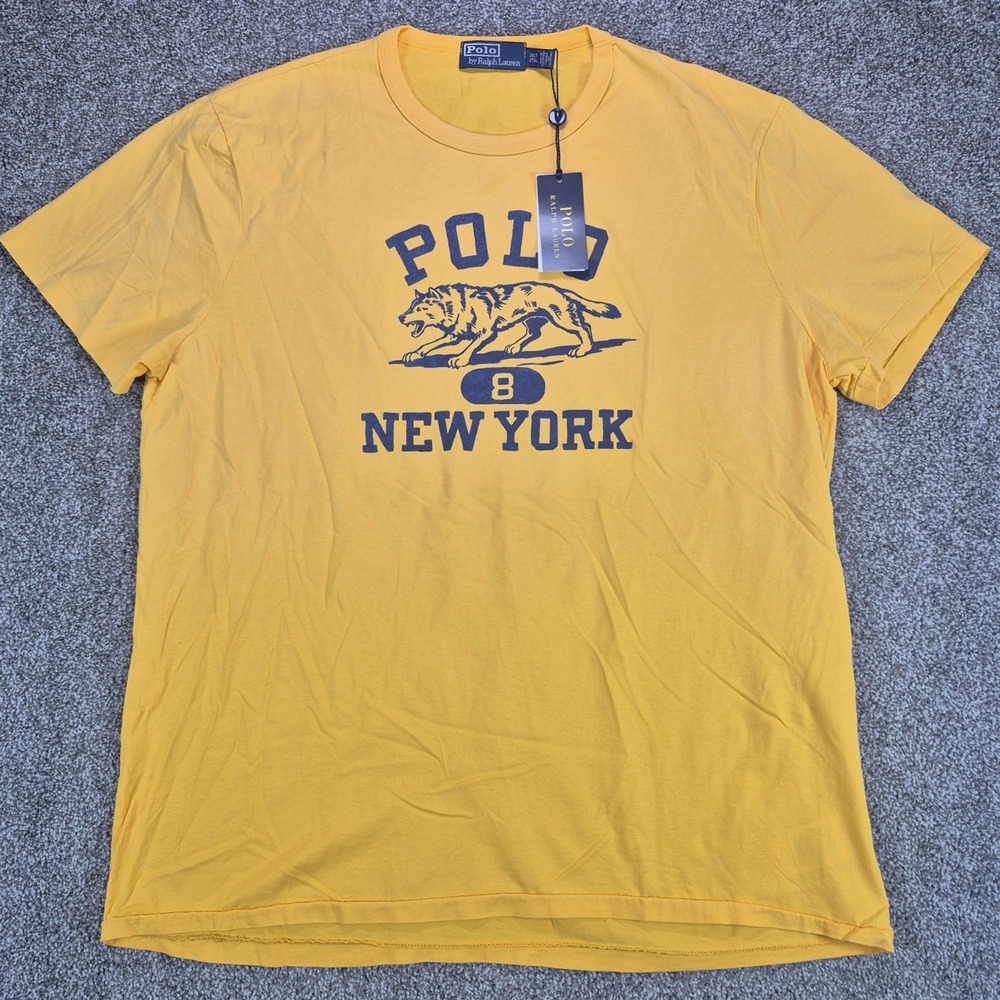 Vintage Polo Ralph Lauren T-Shirt Mens 2XLT Yellow Graphic Tee Single Stitch 90s